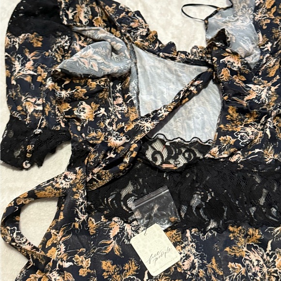 Free People black and tanRuched Ruffled Mini Dress - Picture 7 of 8